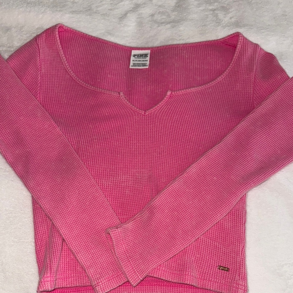 PINK Victoria's Secret Pink Long Sleeve Tee with Notched Neckline